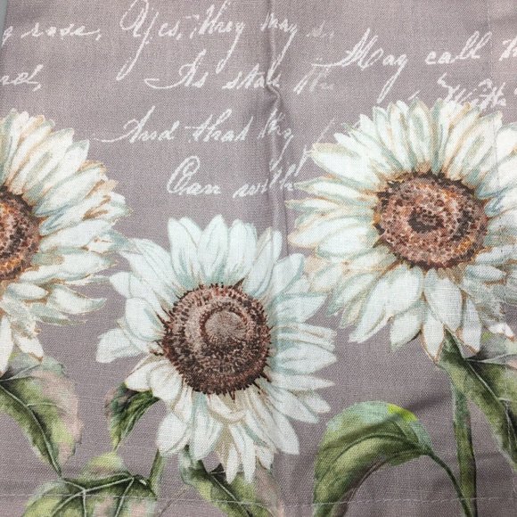 x6 Nicole Miller White Sunflower Script Fall Napkin Set Aqua Gray 18x18" Fabric - Picture 10 of 10